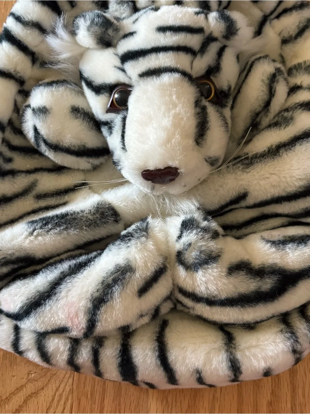 Vintage White and Black Tiger Plush Backpack Book Bag Full Zip